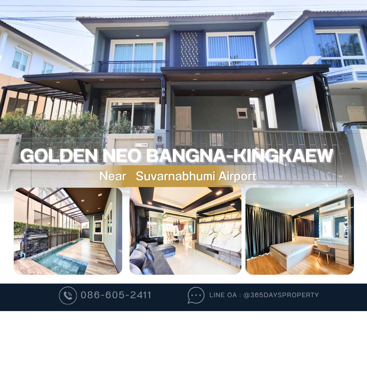 ให้เช่าบ้านสมุทรปราการ สำโรง : 💥ForRent💥4Bed • Golden Neo Bangna-Kingkaew 🏡 Near Suvarnabhumi Airport only 10 minutes ‼️ Ready to move in ‼️  Fully Furnished ✨