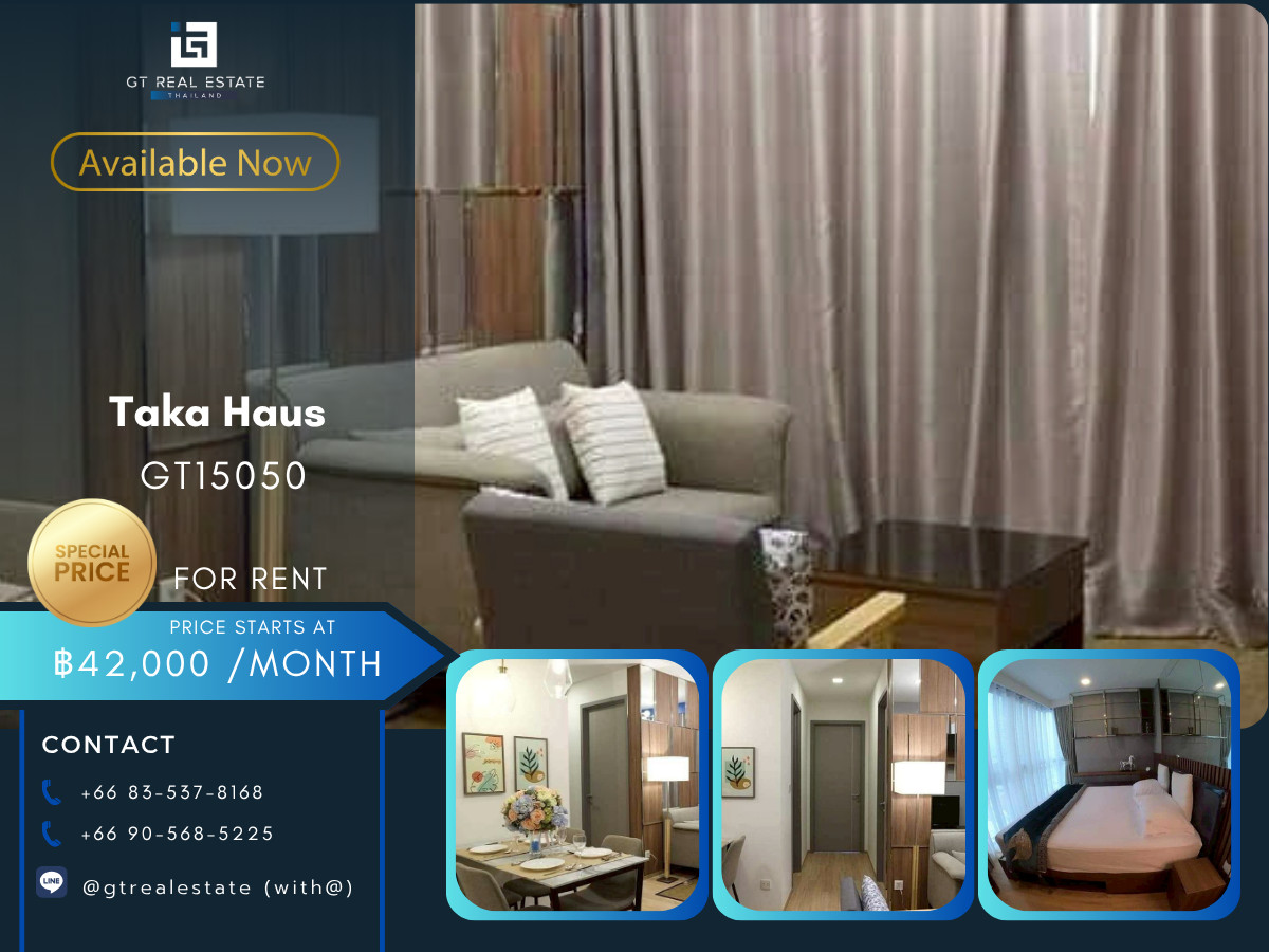 For RentCondoSukhumvit, Asoke, Thonglor : Taka Haus Condo, convenient travel, near BTS, there is a shuttle, beautiful room, fully furnished, ready to move in.