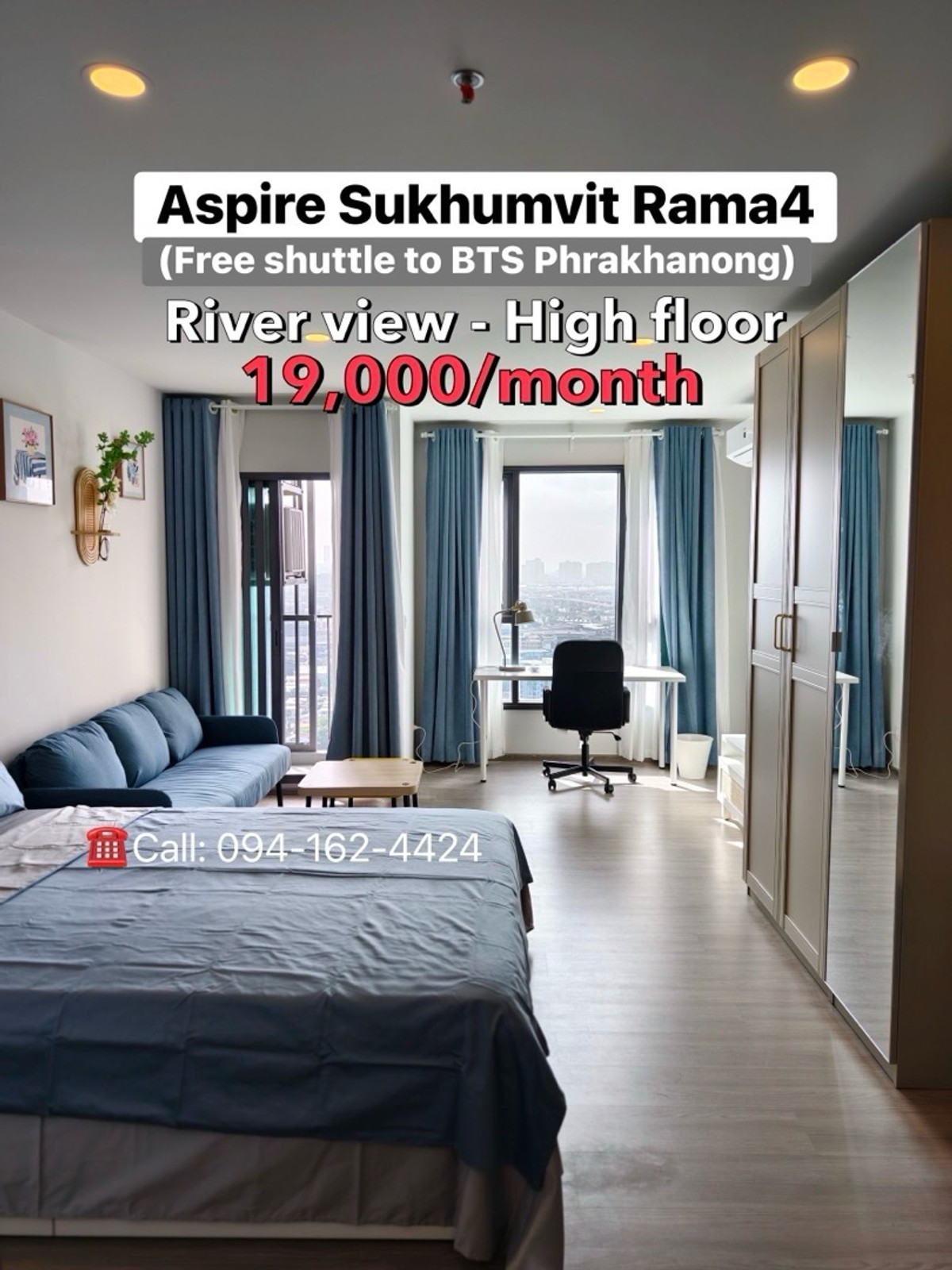 For RentCondoKhlongtoei, Kluaynamthai : Aspire sukhumvit rama4 For rent 19,000/month Only,, River view High floor,, Ready to move in!!! ☎️Call/Line: 094-162-4424