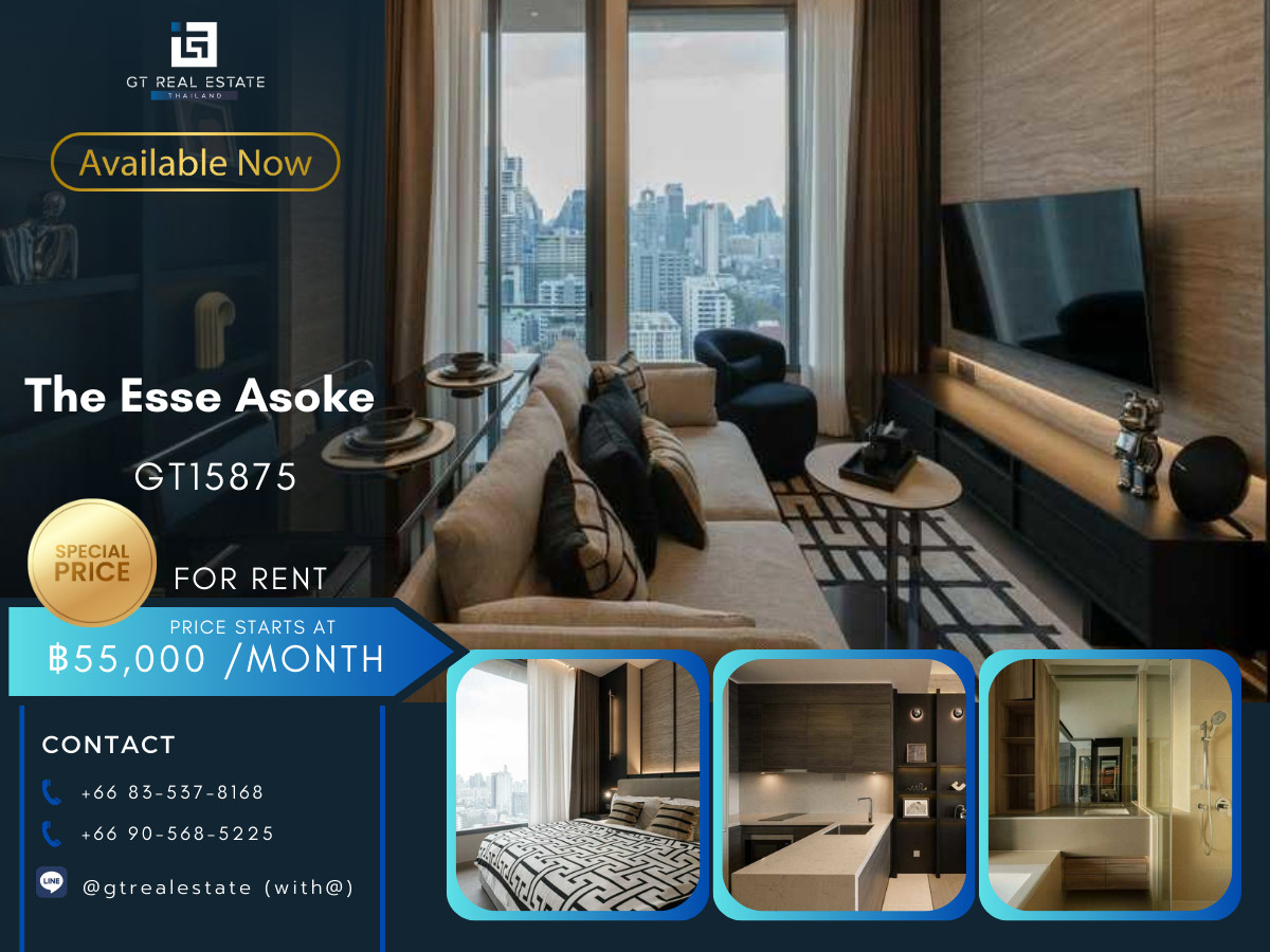 For RentCondoSukhumvit, Asoke, Thonglor : ✨ GT15875 | Condo The Esse Asoke, convenient travel, near BTS, there is a shuttle, fully furnished, ready to move in.