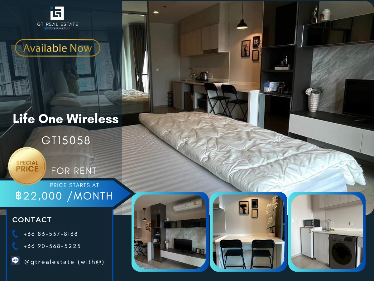 For RentCondoWitthayu, Chidlom, Langsuan, Ploenchit : Life One Wireless Condo, convenient travel, close to BTS, has a shuttle, beautiful room, fully furnished, ready to move in!!