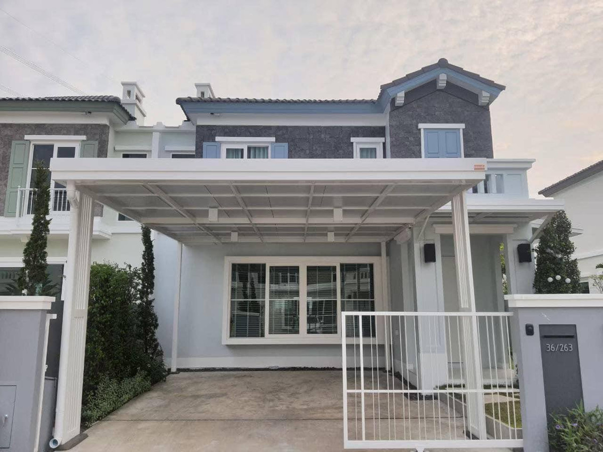 For RentHouseBangna, Bearing, Lasalle : 2-story semi-detached house for rent, Anya Bangna - Ram 2 project, air conditioned, fully furnished. There are 2 bedrooms and 3 bathrooms. Monthly rental price 60,000 baht