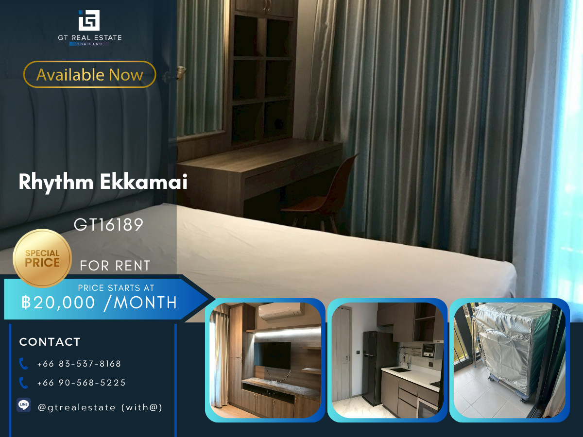 ให้เช่าคอนโดสุขุมวิท อโศก ทองหล่อ : 💎 GT16189 |  คอนโด Rhythm Ekkamai เดินทางสะดวก ใกล้รถไฟฟ้าบีทีเอส มีรถรับส่ง ห้องสวย เฟอร์นิเจอร์ครบ พร้อมอยู่!!