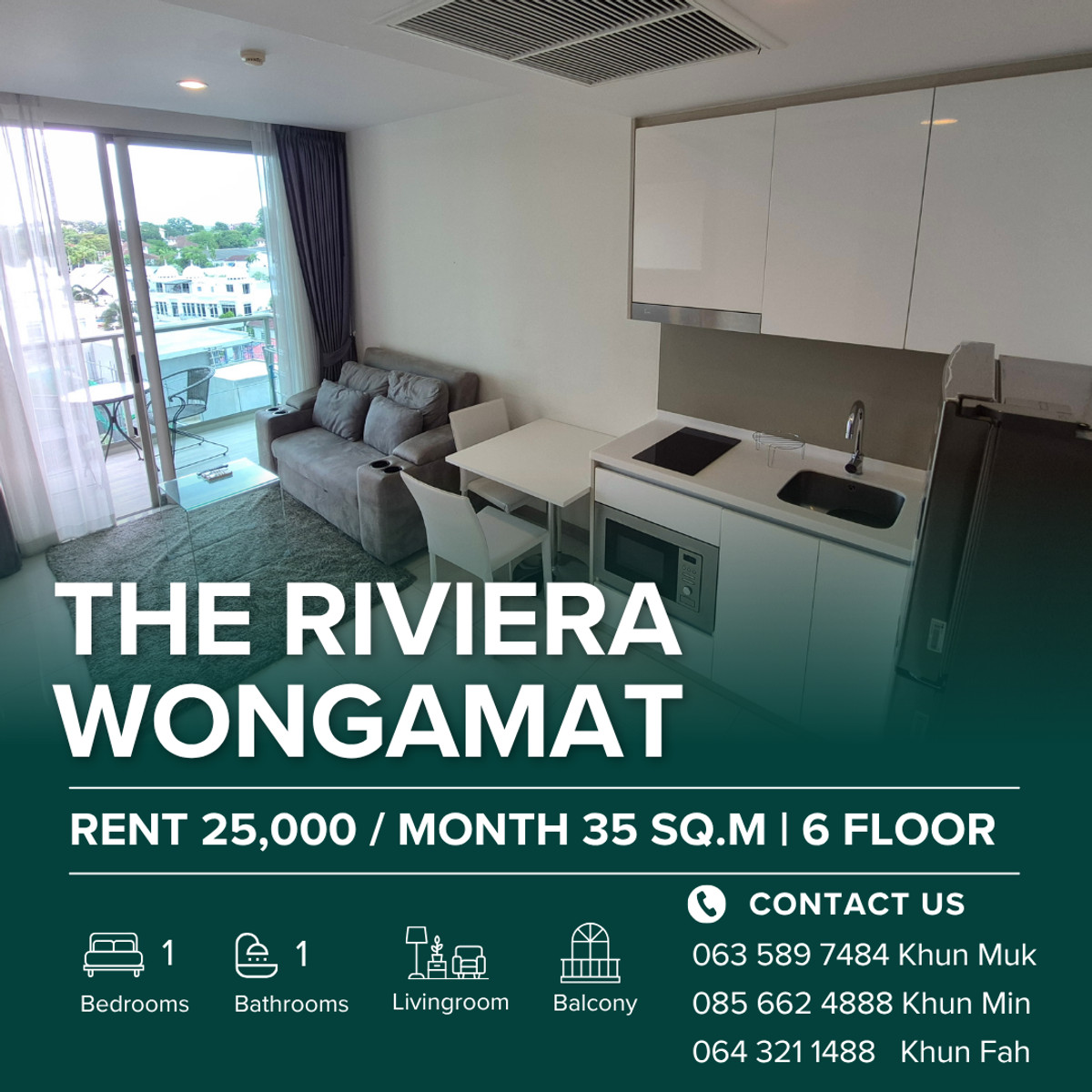 ให้เช่าคอนโดพัทยา บางแสน ชลบุรี สัตหีบ : 🔥 For Rent – The Riviera Wongamat | 25,000 THB/month | 35 SQ.M. | 6th Floor |pool View 🌆