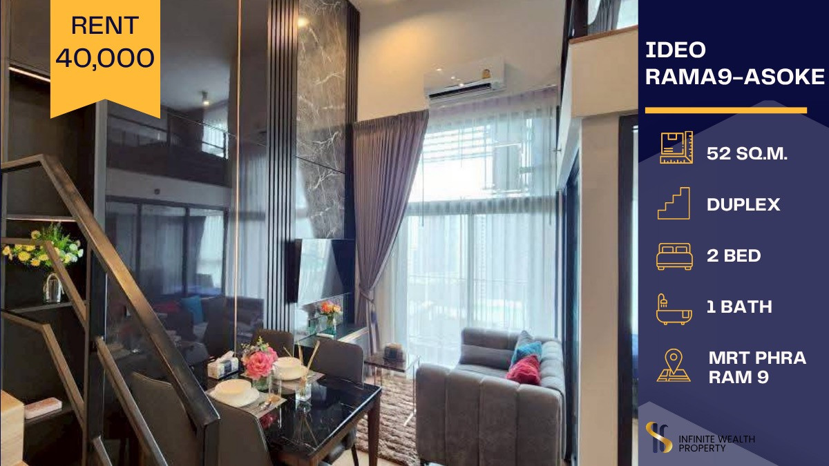 For RentCondoRama9, Petchburi, RCA : ✨ Ideo Rama 9 – Asoke ✨ Duplex luxury living in the heart of Bangkok 🌆 — elegant, modern, and move-in ready 💼