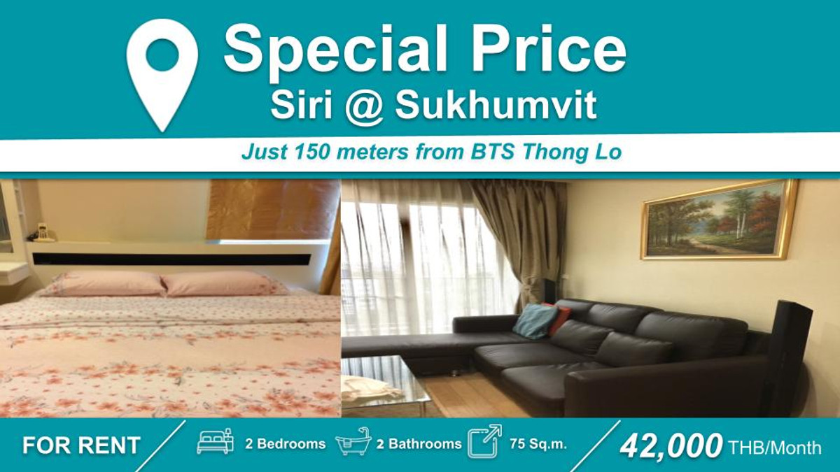 For RentCondoSukhumvit, Asoke, Thonglor : (FOR RENT) Siri at Sukhumvit 2-BR Fully Furnished + Electrical Appliances.  Near🚆 BTS Thong Lo
