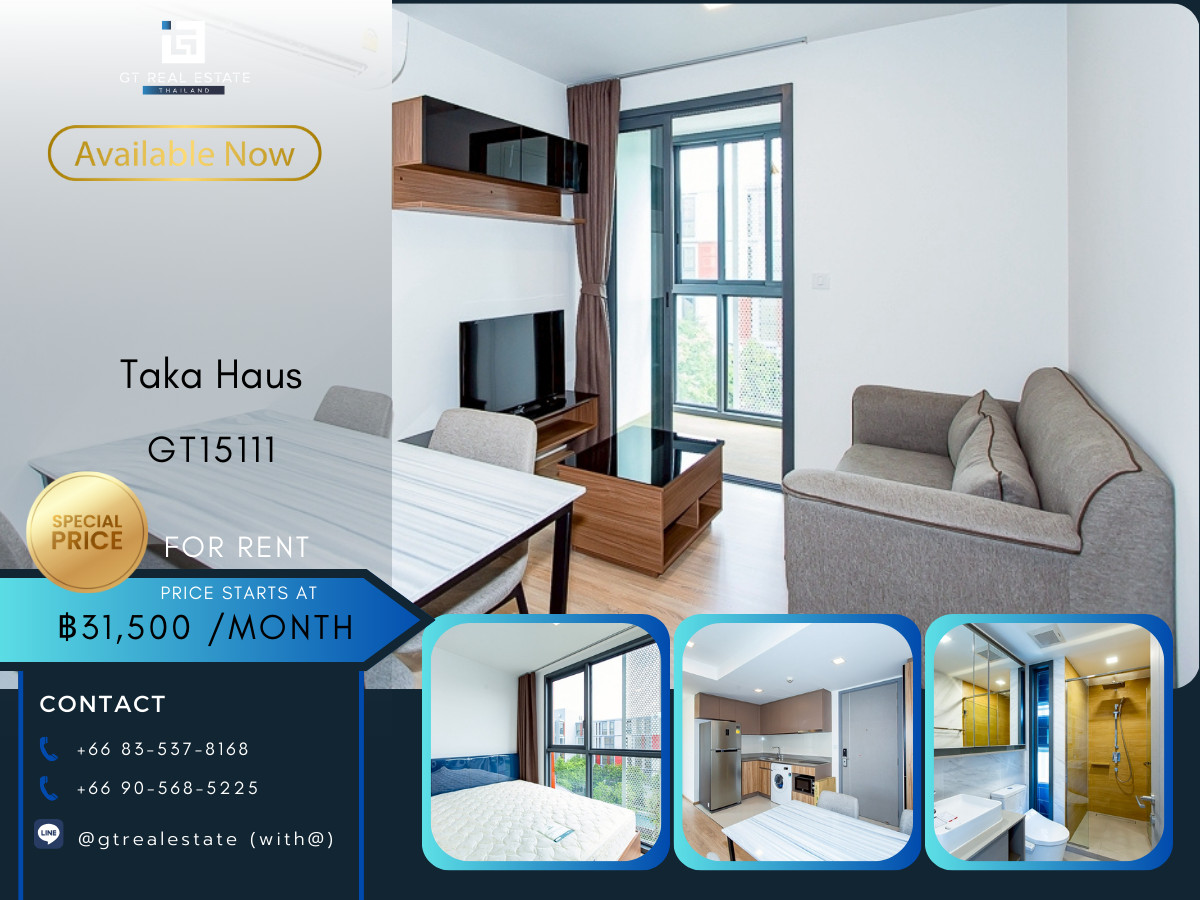 For RentCondoSukhumvit, Asoke, Thonglor : Taka Haus Condo, convenient travel, near BTS, there is a shuttle, beautiful room, fully furnished, ready to move in.