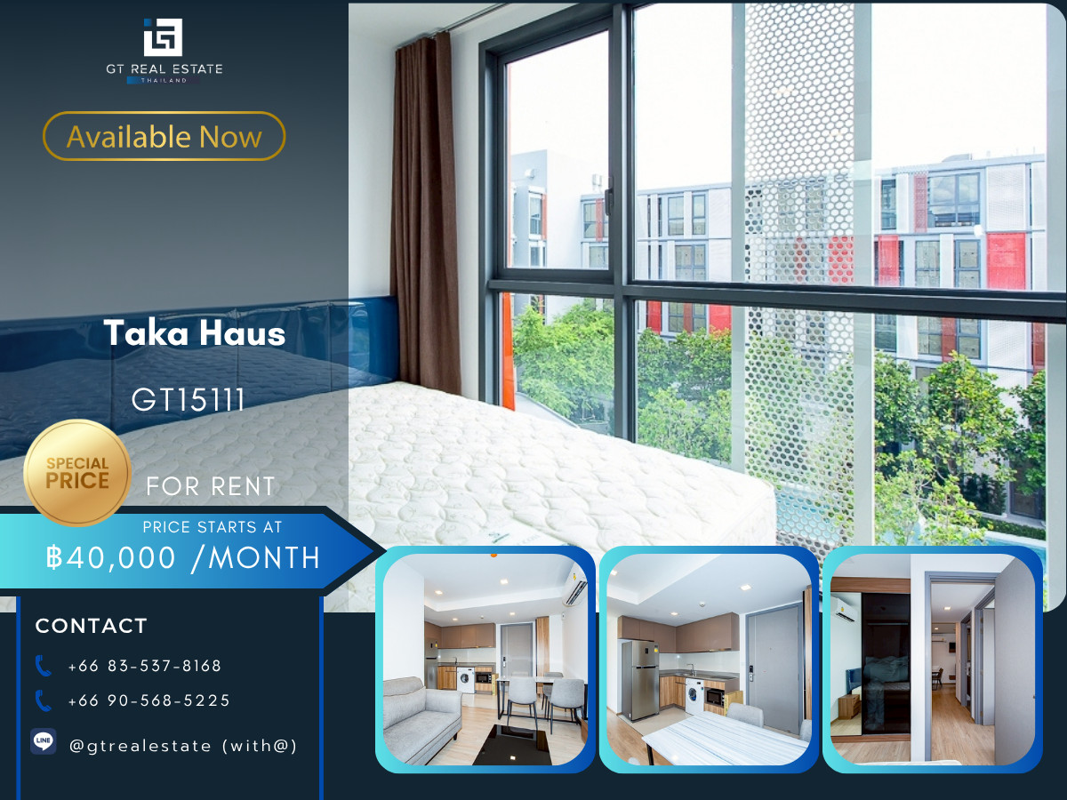 For RentCondoSukhumvit, Asoke, Thonglor : Taka Haus Condo, convenient travel, near BTS, there is a shuttle, beautiful room, fully furnished, ready to move in.
