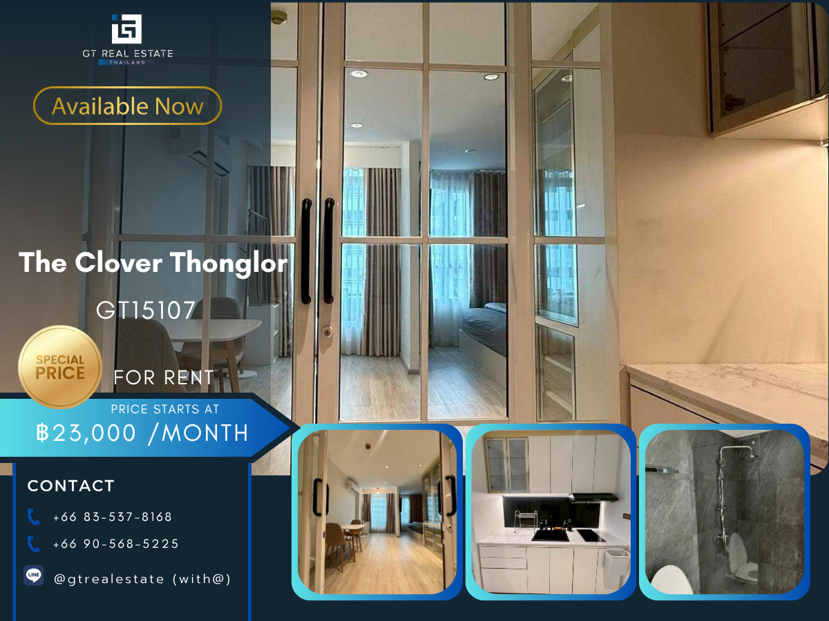 For RentCondoSukhumvit, Asoke, Thonglor : The Clover Thonglor Condo, convenient travel, close to BTS, there is a shuttle, beautiful room, ready to move in!