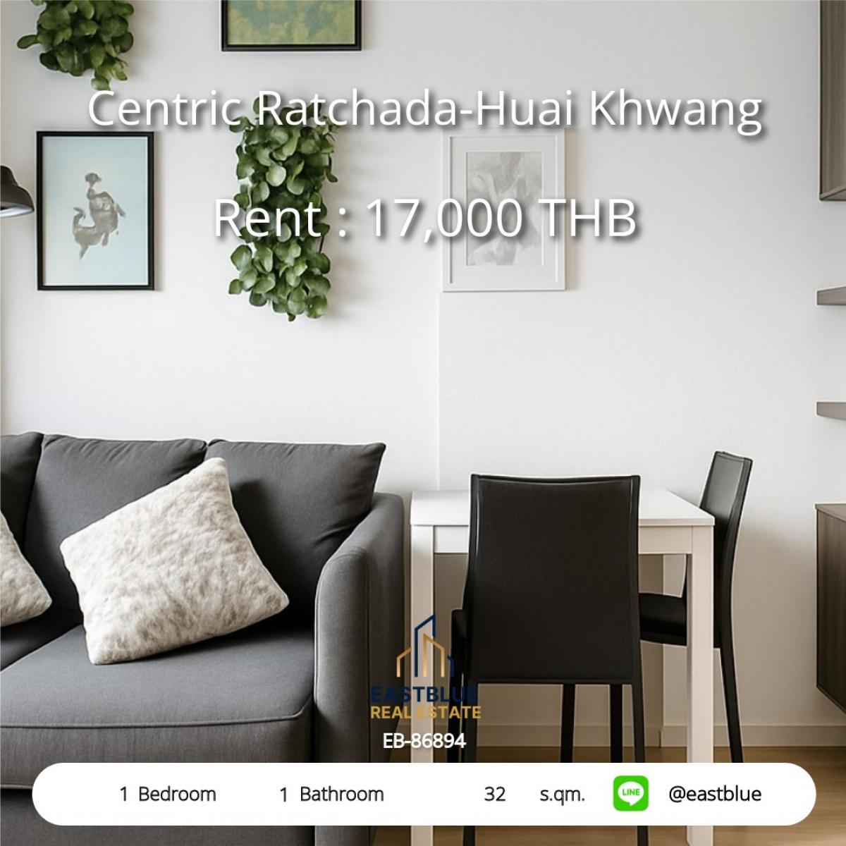 For RentCondoRama3 (Riverside),Satupadit : Rent a condo at Centric Ratchada-Huai Khwang, 1 bedroom for only 17,000 baht/month!
Close to MRT Huai Khwang with complete facilities!