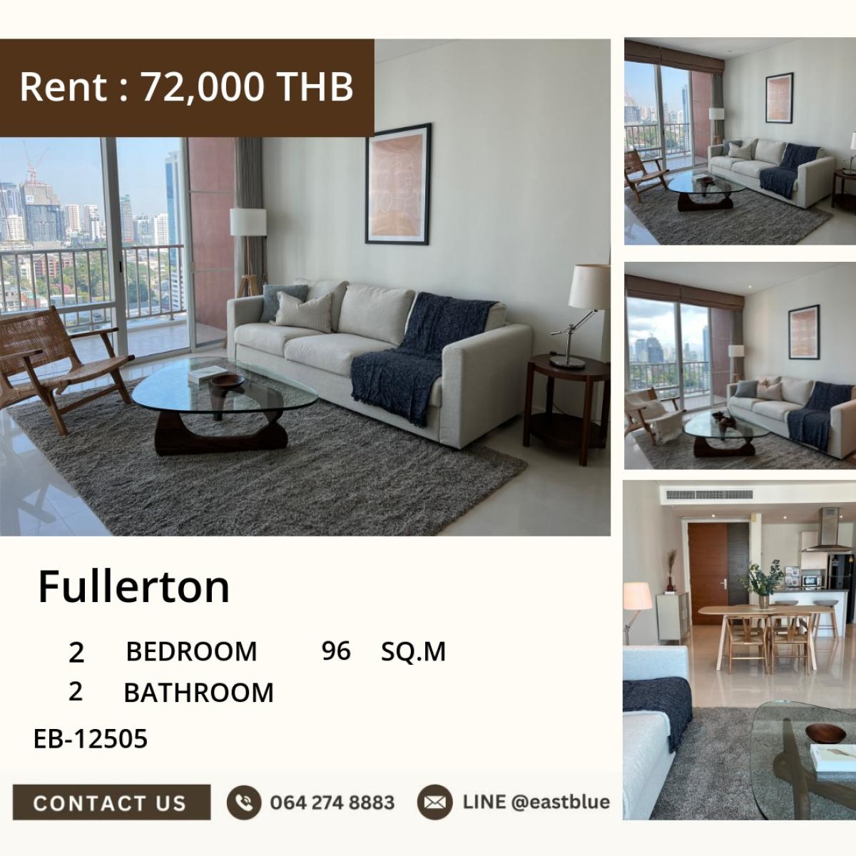 For RentCondoSukhumvit, Asoke, Thonglor : 03/04/2026, Luxury condo Fullerton 2 bedrooms 96 sq.m. in the heart of Ekkamai, near BTS starting at 72,000 baht/monthwith a swimming pool, fitness center, and 24-hour security to make your life easier! 0642748883