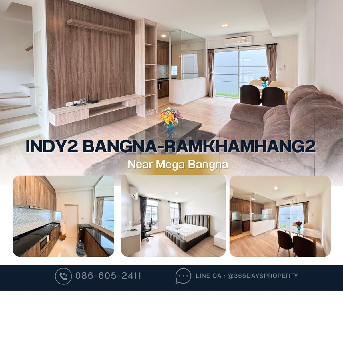 ให้เช่าทาวน์โฮมบางนา แบริ่ง ลาซาล : 💥ForRent💥3Bed • Indy2 Bangna-Ramkhamhang2 🏡 Near Mega Bangna‼️  🐶🐱 Pet Friendly* Ready to move in ‼️ Fully Furnished ✨