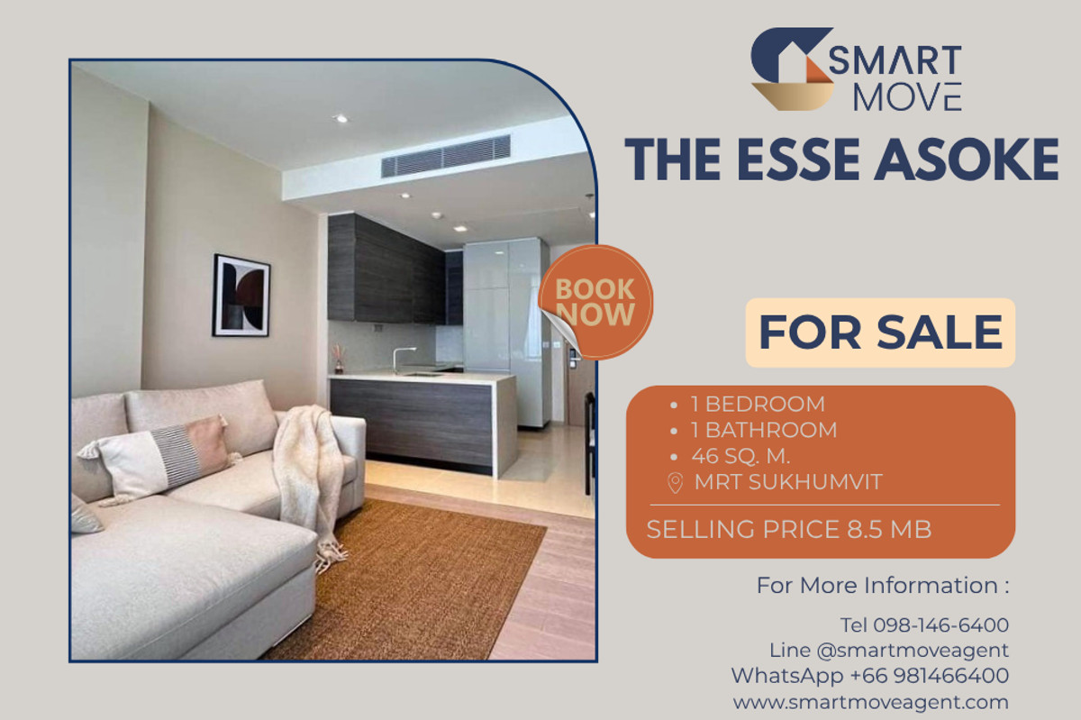 For SaleCondoSukhumvit, Asoke, Thonglor : 🔥 Sale with tenant !! big size, high floor 24++, 🔥 Code C20240300669..........The Esse Asoke, 1 bedroom, 1 bathroom, furnished, Special Deal!!📣📣
