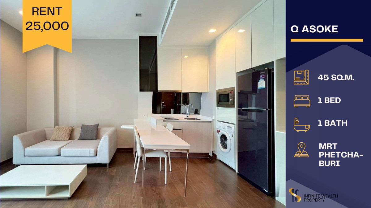 For RentCondoRama9, Petchburi, RCA : 🏙 Q Asoke Condo for Rent — Only 25,000 THB/month! 🚝 Located right next to MRT Phetchaburi / Airport Rail Link Makkasan — super convenient location!