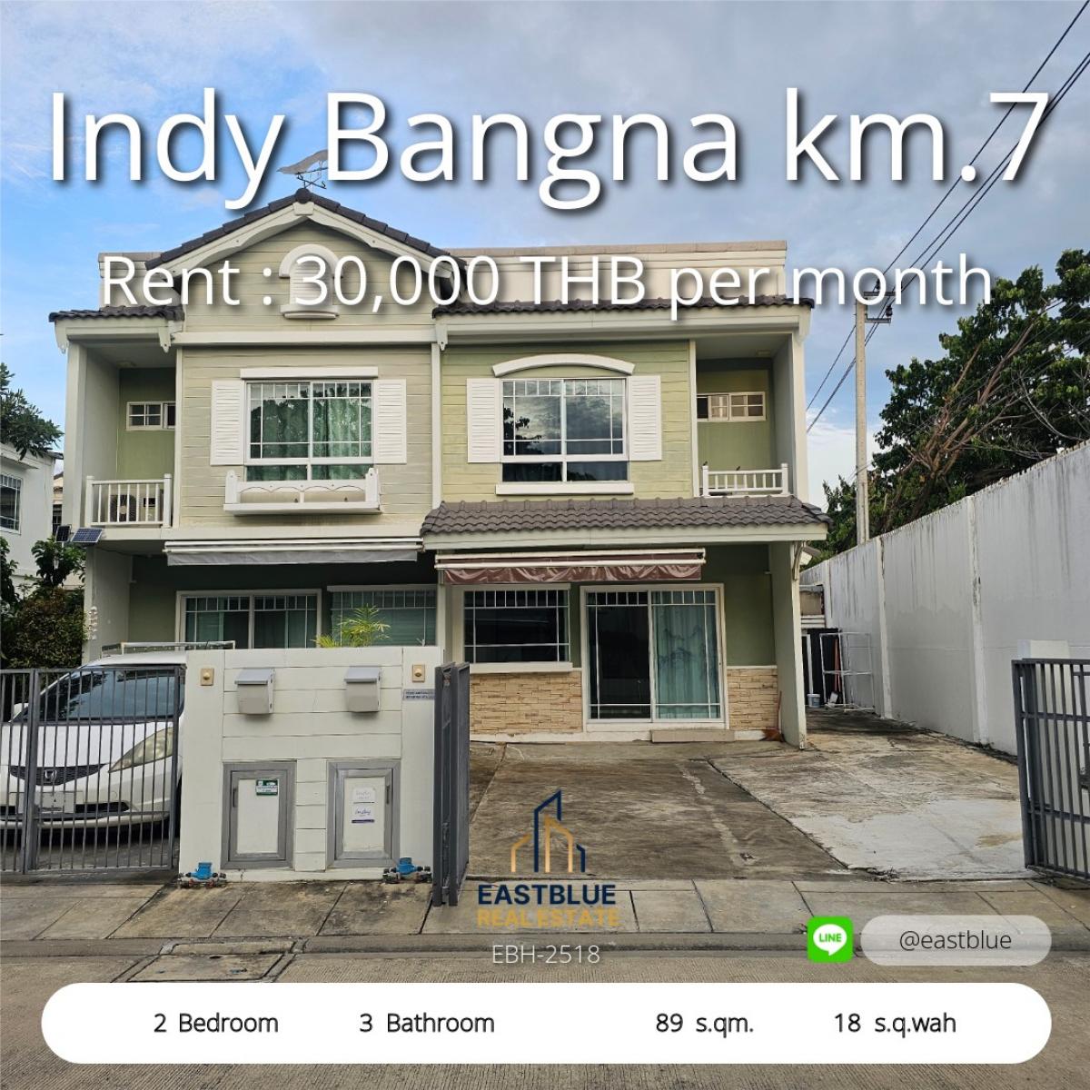 For RentTownhomeBangna, Bearing, Lasalle : บ้านเดี่ยว INDY บางนา กม.7 2 ห้องนอน พร้อมย้ายเข้าได้เลย 
Indy Bangna km.7: 2 Bed, 3 Bath, Ready to Move In!