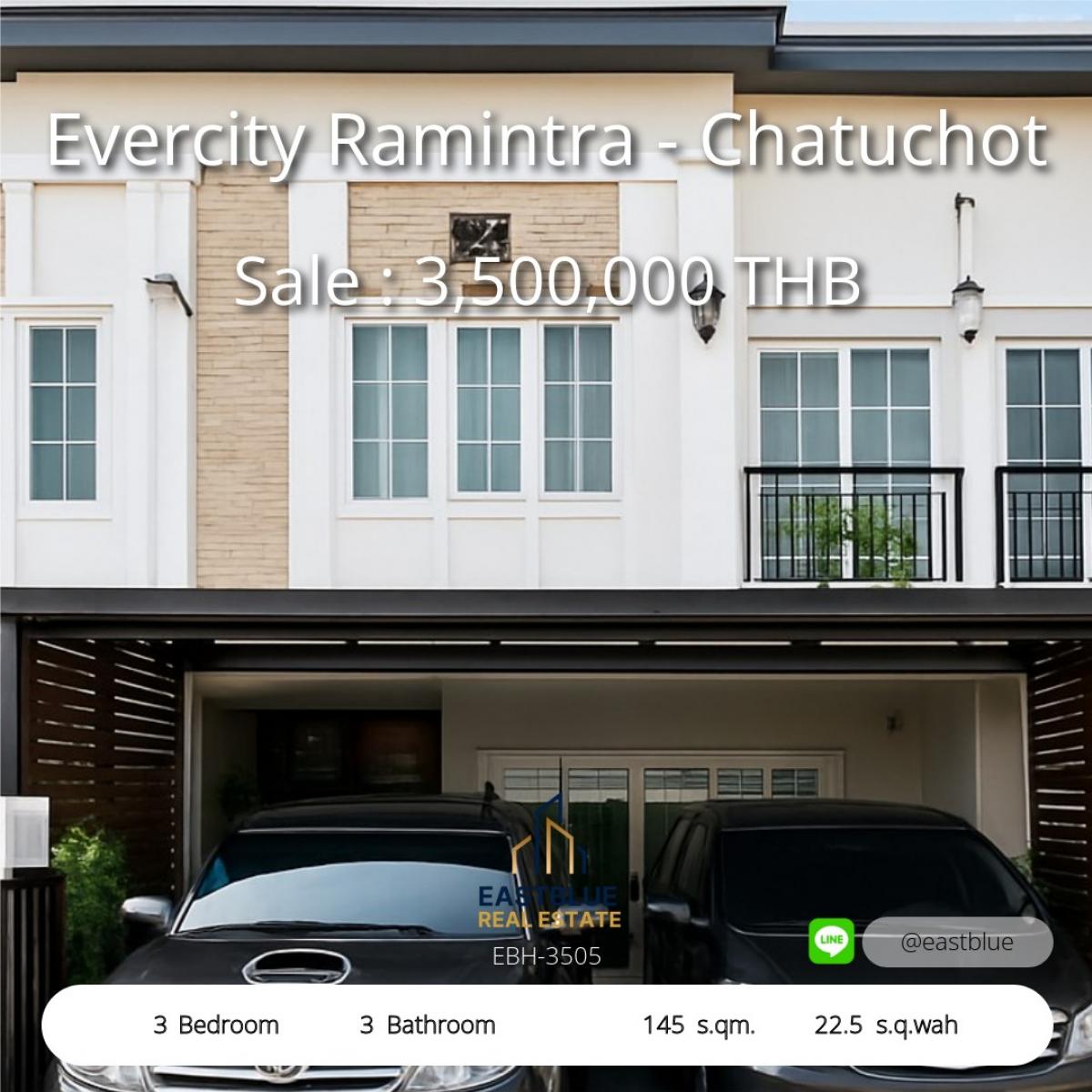 ขายทาวน์โฮมเกษตรศาสตร์ รัชโยธิน : 28/02/2026, ทาวน์โฮม 3 ห้องนอน ย่านรามอินทรา ราคาพิเศษ 3.5 ล้าน 
บ้านใหม่ พร้อมแอร์ 5 เครื่อง ใกล้รถไฟฟ้า พร้อมเช่า 18,000 บาทต่อเดือน