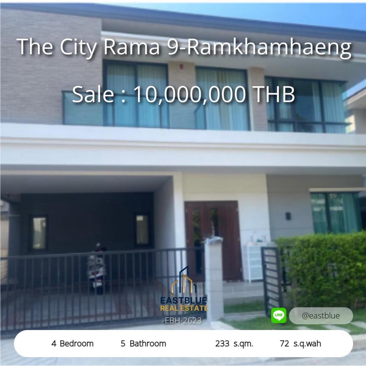 ขายบ้านมีนบุรี-ร่มเกล้า : 28/02/2026, The City Rama 9-Ramkhamhaeng บ้านใหญ่ 4 ห้องนอน ใกล้รถไฟฟ้า 
เช่า 80,000 บ./ด. ขาย 10 ล้าน ลงทุนหรืออยู่อาศัยคุ้มค่า!