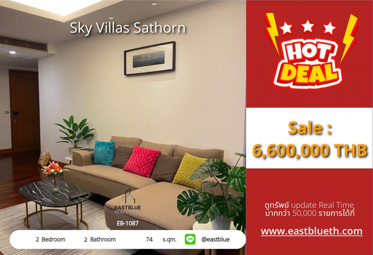 For SaleCondoSathorn, Narathiwat : 22/03/2026, Luxury condo Sky Villas Sathorn 2 bedrooms near BTS Chong Nonsi
Price only 6.6 million THB with complete amenities! 0642748883