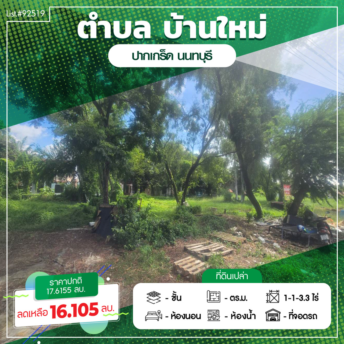For SaleLandChaengwatana, Muangthong : Empty land for sale, Pak Kret, Nonthaburi, good price, negotiable, near community area, area 1-1-3.3 rai, near Si Rat - Chaengwattana Expressway.