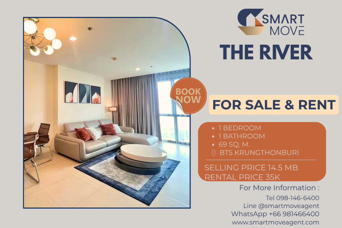 CondoWongwianyai, Charoennakor : 🔥 For Sale - Rent !! River View!! high floor 14++, North Facing !! 🔥 Code C20251000090..........The River, 1 bedroom, 1 bathroom, furnished, ready to move in, Special Deal!!📣📣