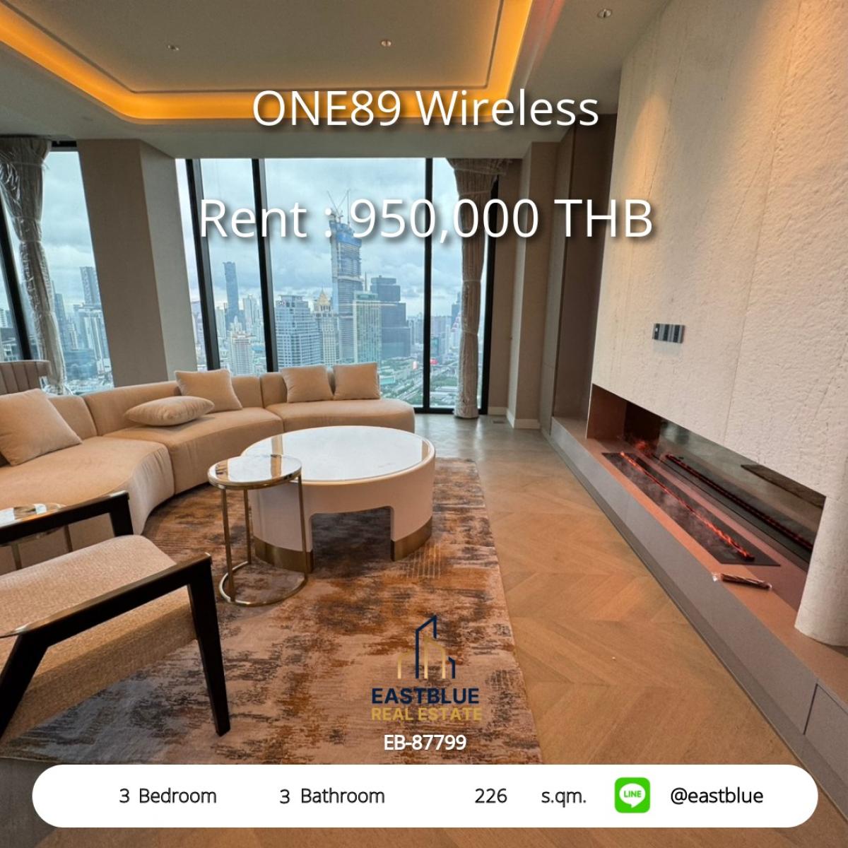 ให้เช่าคอนโดวิทยุ ชิดลม หลังสวน : สุดหรู! 3 ห้องนอน ONE89 Wireless ใจกลางลุมพินี 
เช่าพร้อมอยู่ 950,000 บ./ด. วิวดี ใกล้ BTS/MRT