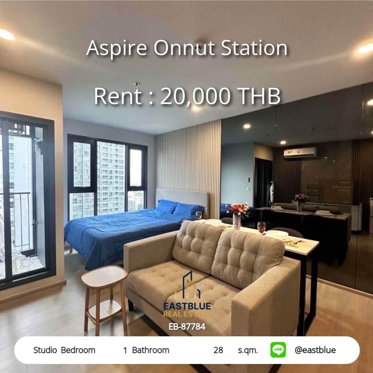 ให้เช่าคอนโดปทุมธานี รังสิต ธรรมศาสตร์ : เช่าคอนโด Aspire Onnut Station 28 ตร.ม. ใกล้ BTS เริ่ม 20,000 บ./ด. 
Studio สวย พร้อมสิ่งอำนวยความสะดวกครบ จองเลย!