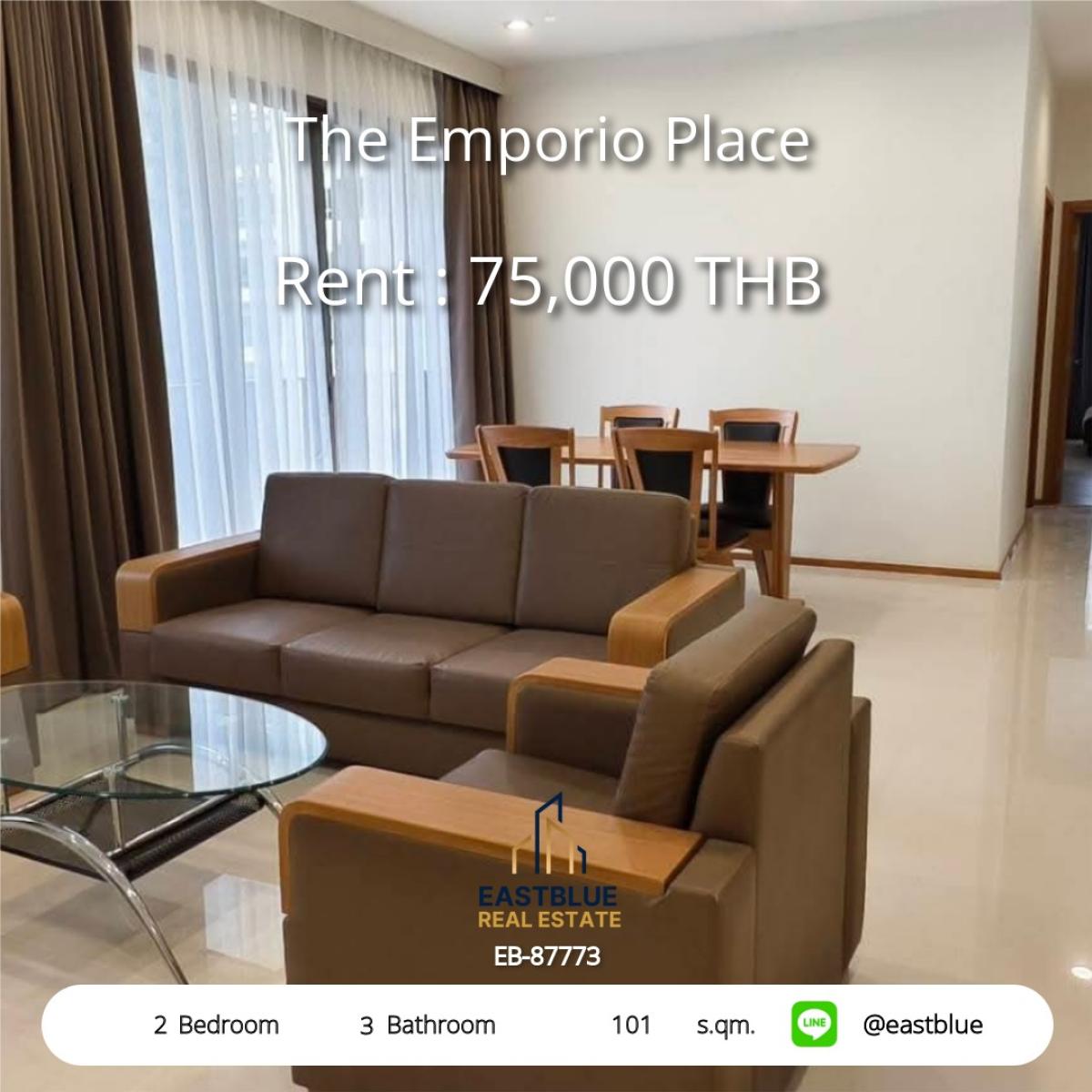 ให้เช่าคอนโดสุขุมวิท อโศก ทองหล่อ : สุดหรู! 2 ห้องนอน The Emporio Place ติด BTS พร้อมพงษ์ 
เช่า 75,000 บาท/เดือน ใกล้ห้าง ดิ เอ็มโพเรี่ยม และสวนเบญจสิริ!