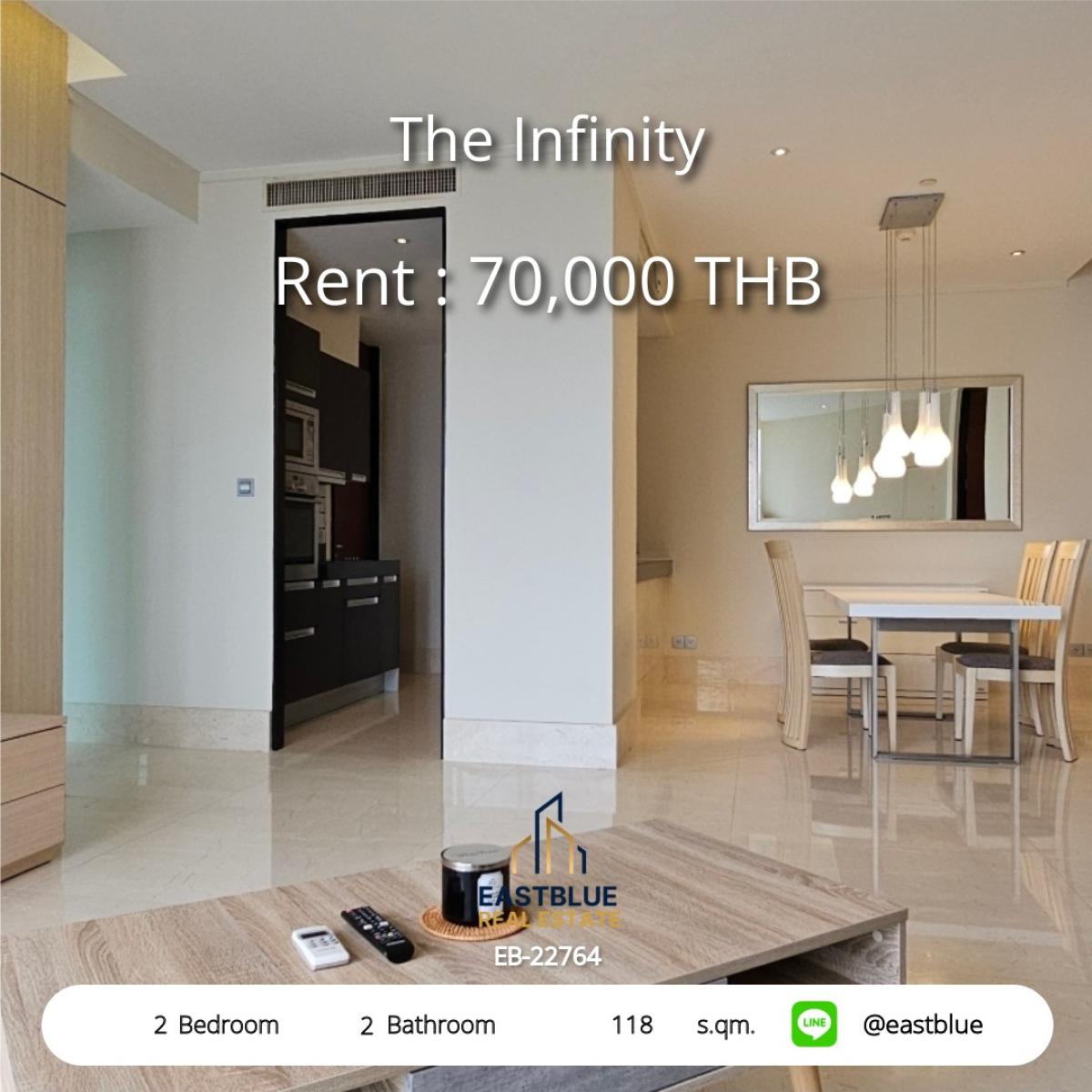 ให้เช่าคอนโดสาทร นราธิวาส : หรูใจกลางเมือง! 2 ห้องนอน The Infinity ใกล้ BTS ชองนนทรี 
เช่า 70,000 บาท/เดือน พร้อมสระว่ายน้ำ ฟิตเนส และความปลอดภัยเต็มระบบ