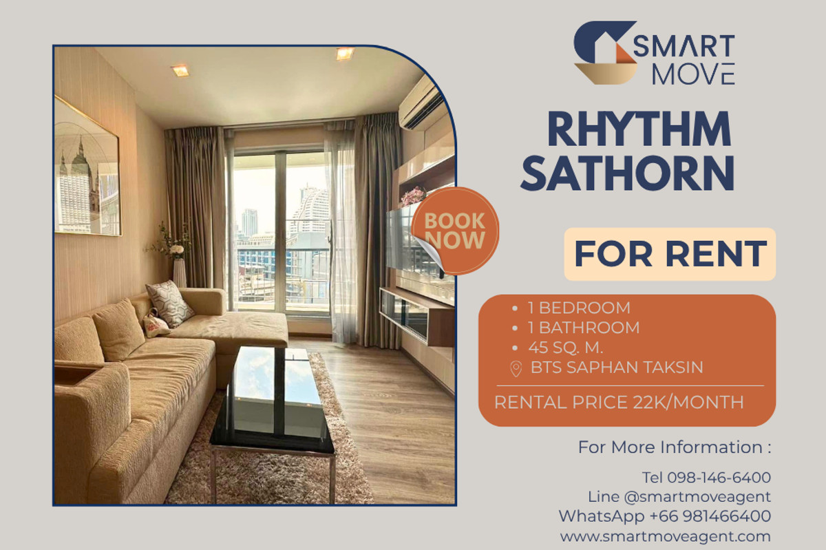 For RentCondoSathorn, Narathiwat : 🔥 For Rent !! Central area, river view!! 🔥 Code C20251100002..........Rhythm Sathorn, 1 bedroom, 1 bathroom, furnished, ready to move in 📣📣