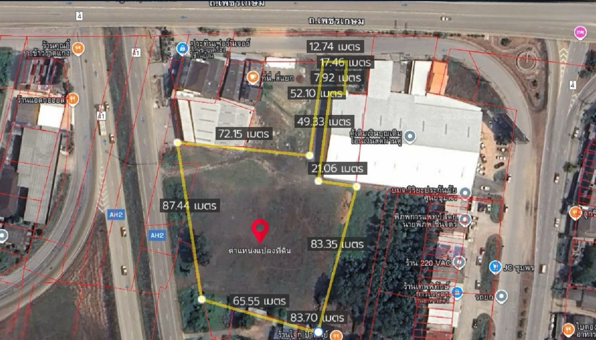 For SaleLandChumphon : Land for Sale 4 rai 1 ngan 69.3 sq m, next to the main road, near Wang Phai Subdistrict Administrative Organization, Pathomphon Intersection, Mueang District, Chumphon Province.