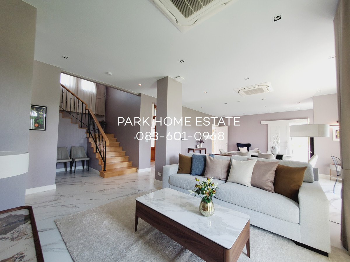 For RentHousePathum Thani,Rangsit, Thammasat : For Rent: Sereno Reignwood Residence Collections A Spanish-style single-family home surrounded by over 2,000 rai of nature, with a golf course backing onto the house.