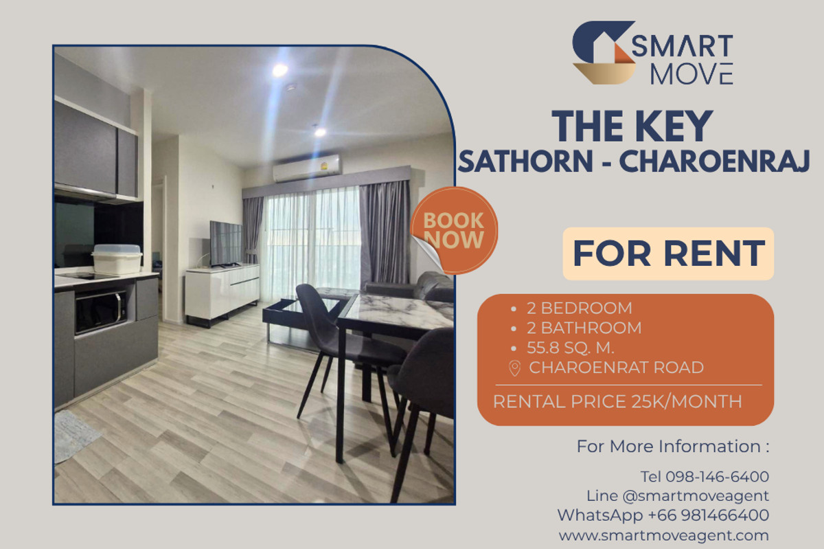 For RentCondoSathorn, Narathiwat : 🔥 For Rent !!  River view and facing Bhumibol Bridge, corner room, high floor 25++!! 🔥 Code C20221201860..........The Key Sathorn - Charoenraj, 2 bedroom, 2 bathroom, furnished, ready to move in 📣📣