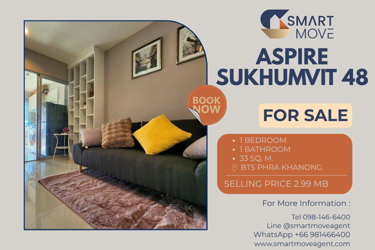 For SaleCondoOnnut, Udomsuk : 🔥 Sale with tenant !! Digital door lock, high floor 10++!! 🔥 Code C20251000001..........Aspire Sukhumvit 48, 1 bedroom, 1 bathroom, furnished, Special Deal!!📣📣