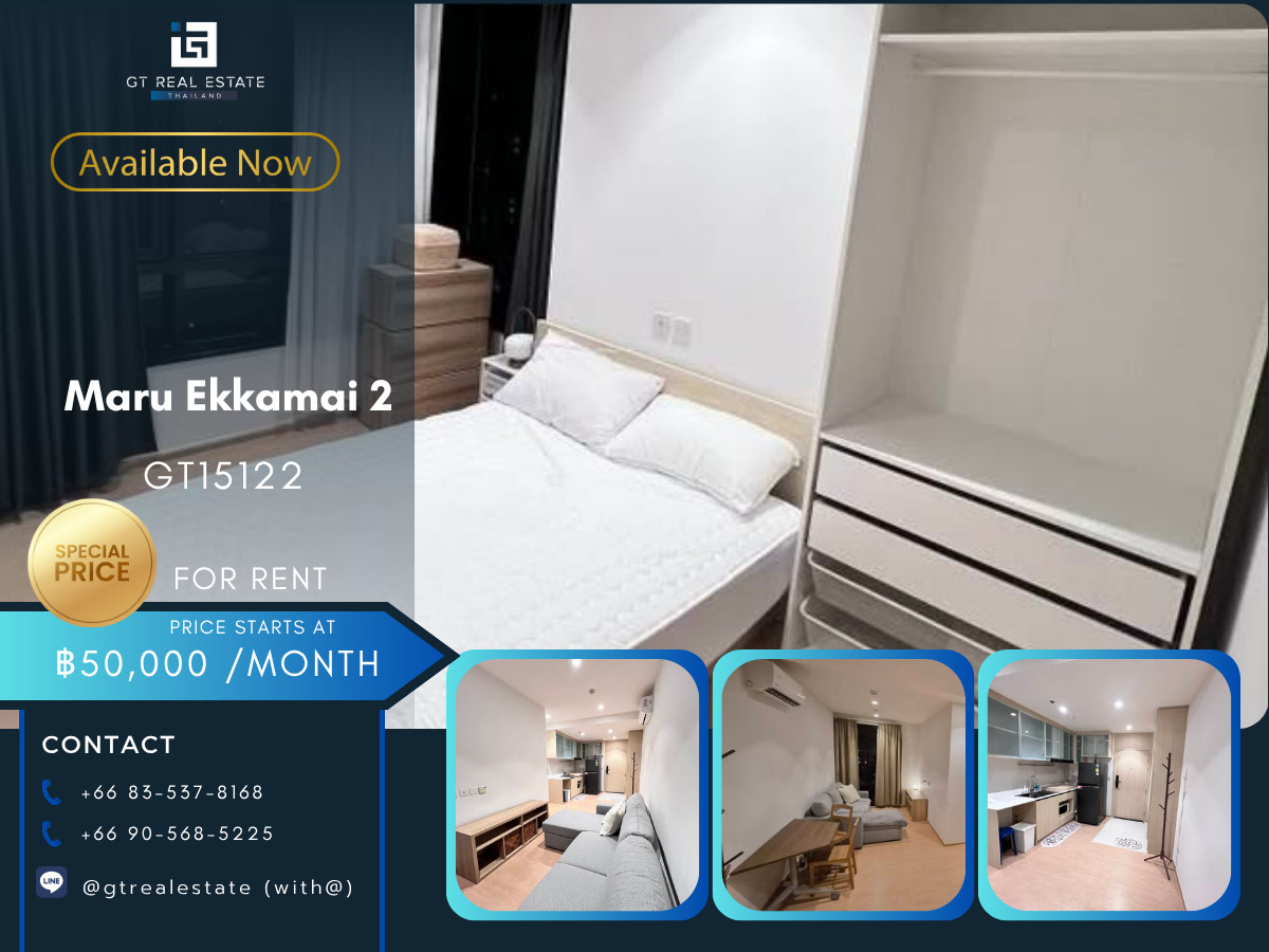 For RentCondoSukhumvit, Asoke, Thonglor : Condo Maru Ekkamai 2, convenient travel, near BTS, there is a shuttle, beautiful room, fully furnished, ready to move in.