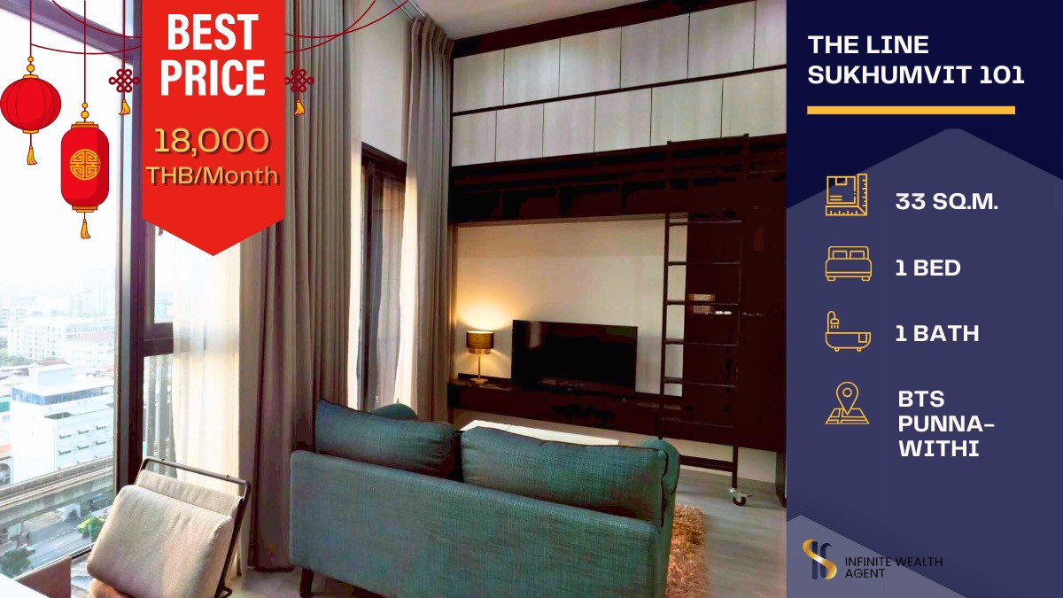 For RentCondoOnnut, Udomsuk : 🌤️ Bright and open west-facing room with a great city view at The Line Sukhumvit 101🏢