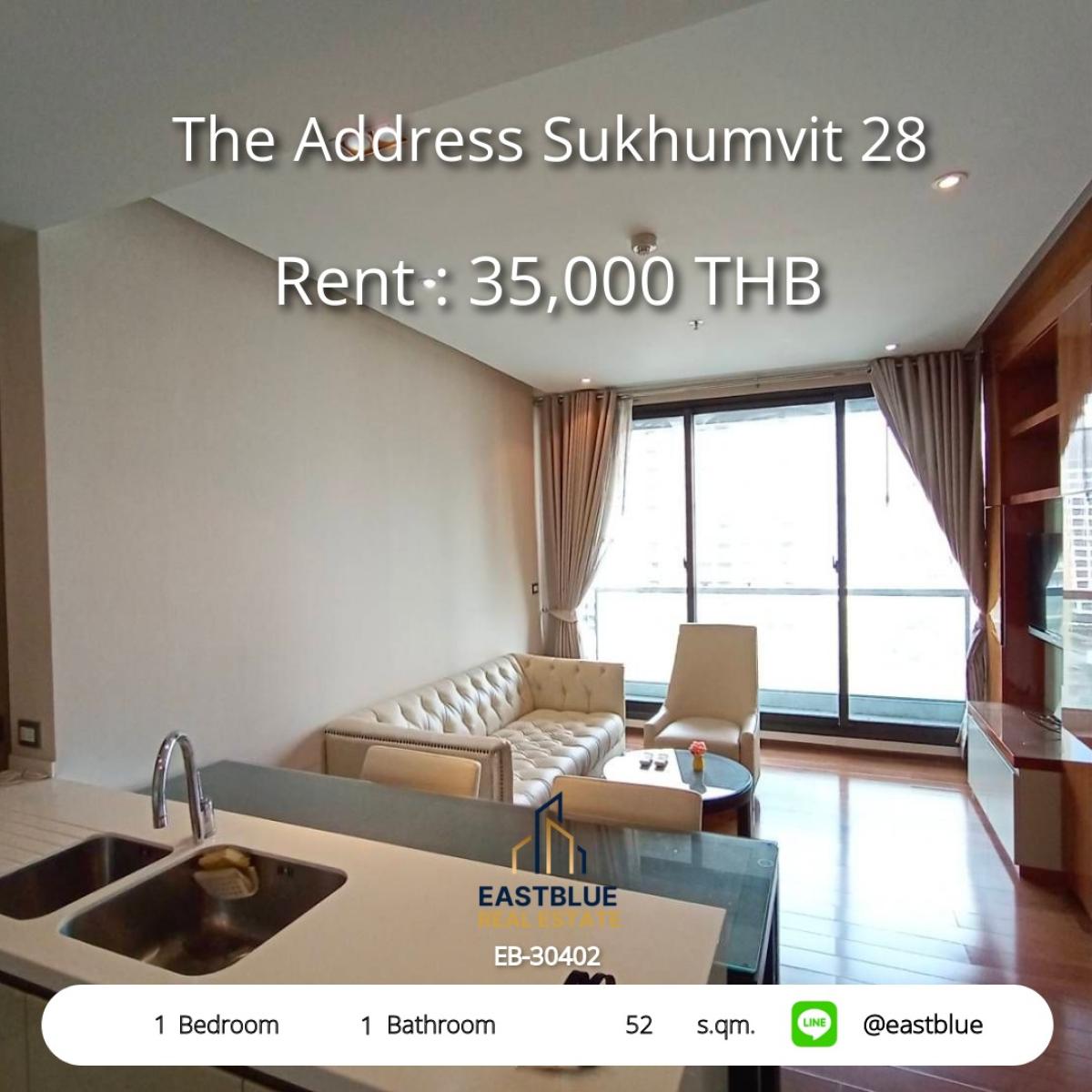 For RentCondoSukhumvit, Asoke, Thonglor : Condo ready to move in In the heart of Sukhumvit 28! 
1 bedroom, 52 sq m., near BTS Phrom Phong, only 35,000 baht/month.