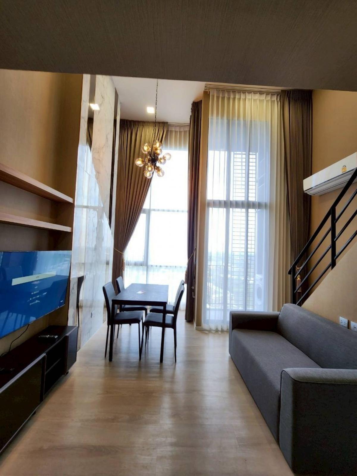 For RentCondoPathum Thani,Rangsit, Thammasat : 🚩For rent: Modiz Launch, Duplex room, 2 floors, area 27 sq m., Muji + Modern style, built-in decoration with decorative lights and decorative mirrors.