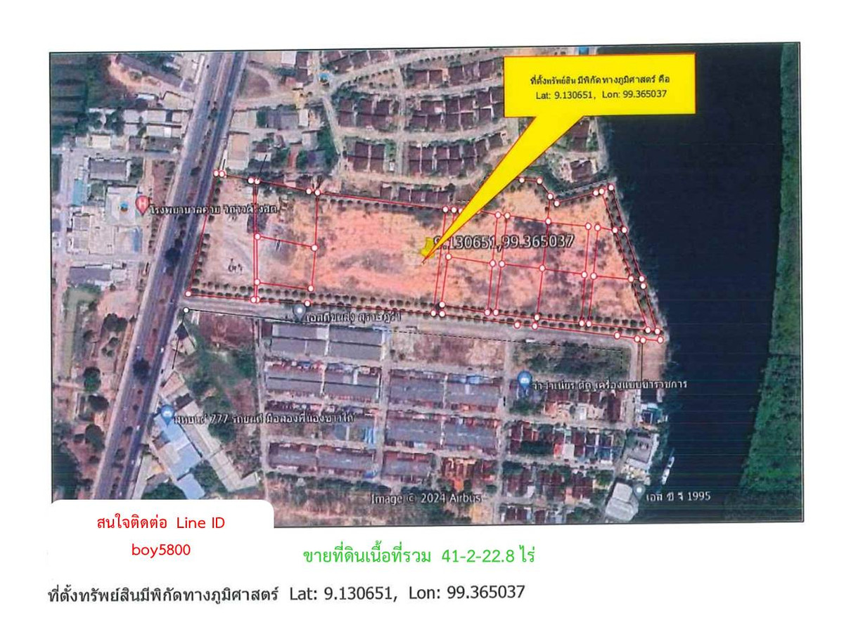 ขายที่ดินสมุย สุราษฎร์ธานี : ขายที่ดิน 42 ไร่ ในเมือง สุราษฎร์ธานี ติดถนนเลี่ยงเมือง เหมาะทำโครงการหลายรูปแบบ 