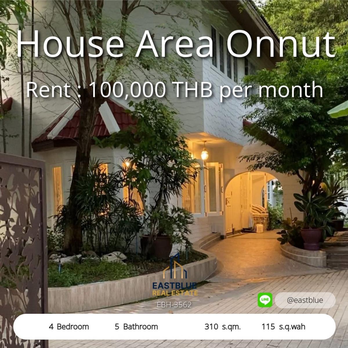 For RentHouseOnnut, Udomsuk : Luxury detached house for rent, Sukhumvit 50, near BTS On Nut, ready to move in. 
4 bedrooms, maid's room with private lawn, starting at 100,000 baht/month.