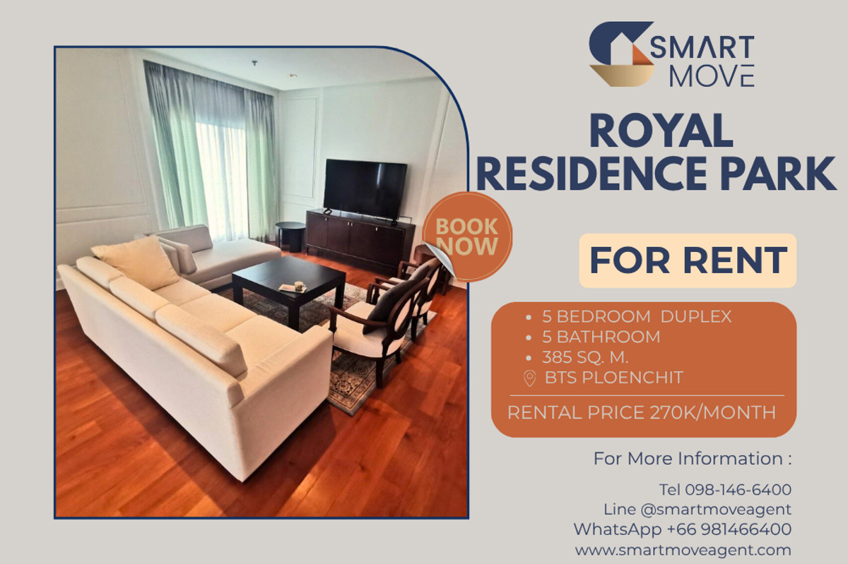 For RentCondoWitthayu, Chidlom, Langsuan, Ploenchit : 🔥 For Rent Penthouse !! high floor 18++, Lumpini Park view!! 🔥 Code C20251100025..........Royal Residence Park, 5 bedroom Duplex, 5 bathroom, furnished, ready to move in 📣📣