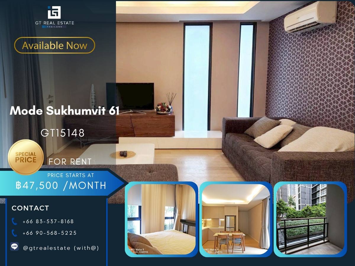 ให้เช่าคอนโดสุขุมวิท อโศก ทองหล่อ : คอนโดทำเลดีที่ Mode Sukhumvit 61 ห้องสวย เฟอร์นิเจอร์ครบ ทำเลเงียบสงบ พร้อมเข้าอยู่!!