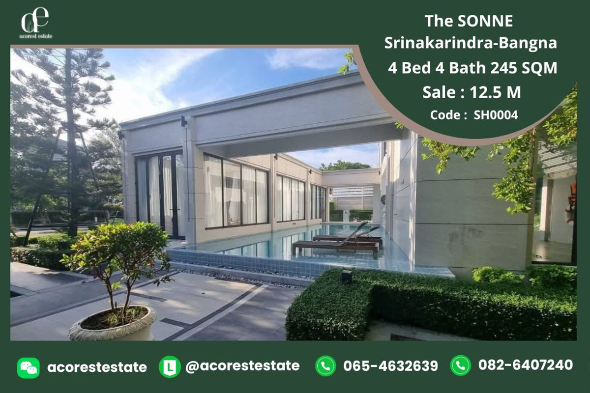 For SalePattanakan, Srinakarin : 🚨 URGENT SALE! The Best Corner Unit at The Sonne Srinakarin-Bangna 4 Bedroom  | 4 Bathroom  | Usable Are  245 Sqm. | Line : @acoresteatate 