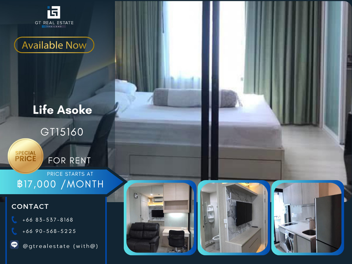 For RentCondoRama9, Petchburi, RCA : Life Asoke Condo, convenient travel, near MRT. Fully furnished, ready to move in