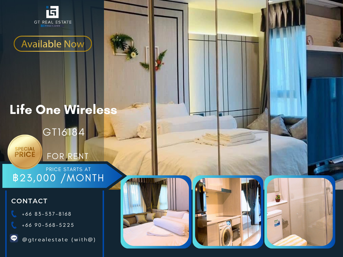 For RentCondoWitthayu, Chidlom, Langsuan, Ploenchit : ✨ GT16184 | Condo Life One Wireless, convenient travel, near BTS, there is a shuttle, beautiful room, fully furnished, ready to move in!!