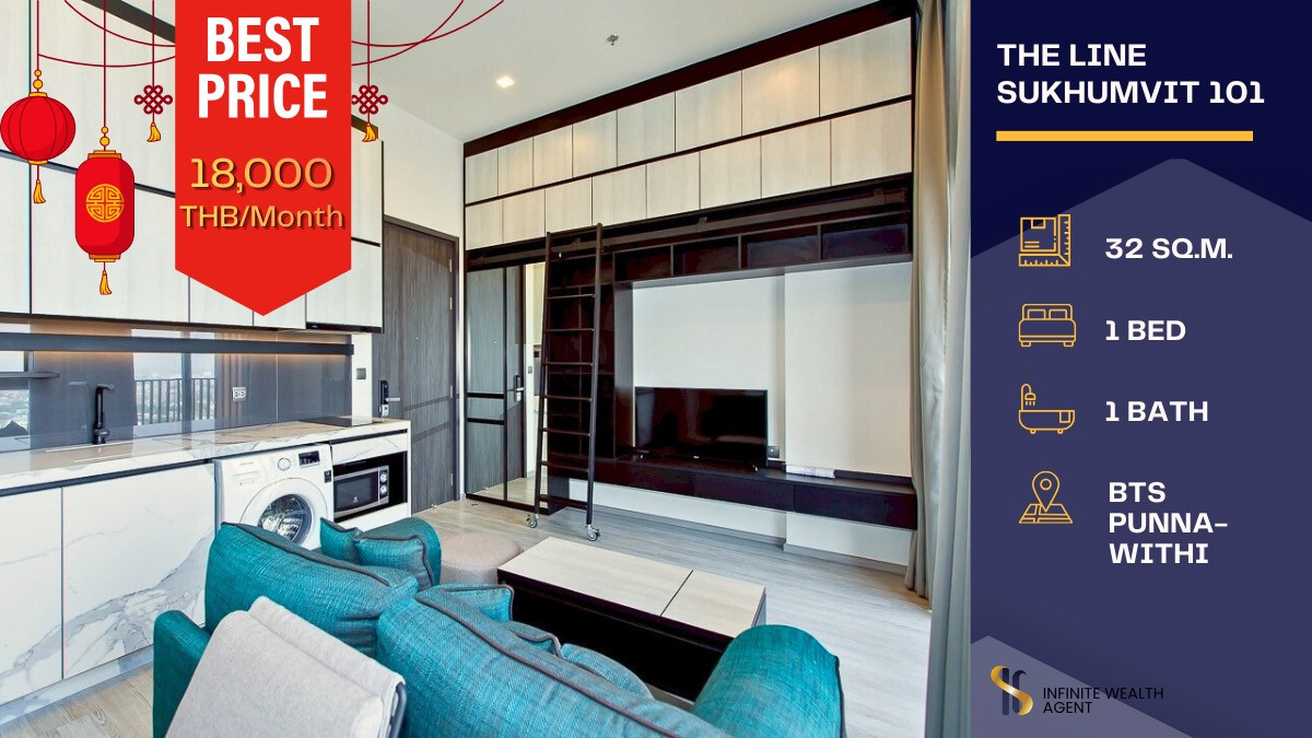 For RentCondoOnnut, Udomsuk : Luxury condo for rent at The Line Sukhumvit 101 ✨ Unblocked view, 1-bedroom unit, fully ready to move in 🏡 Only 18,000 THB/month ‼️