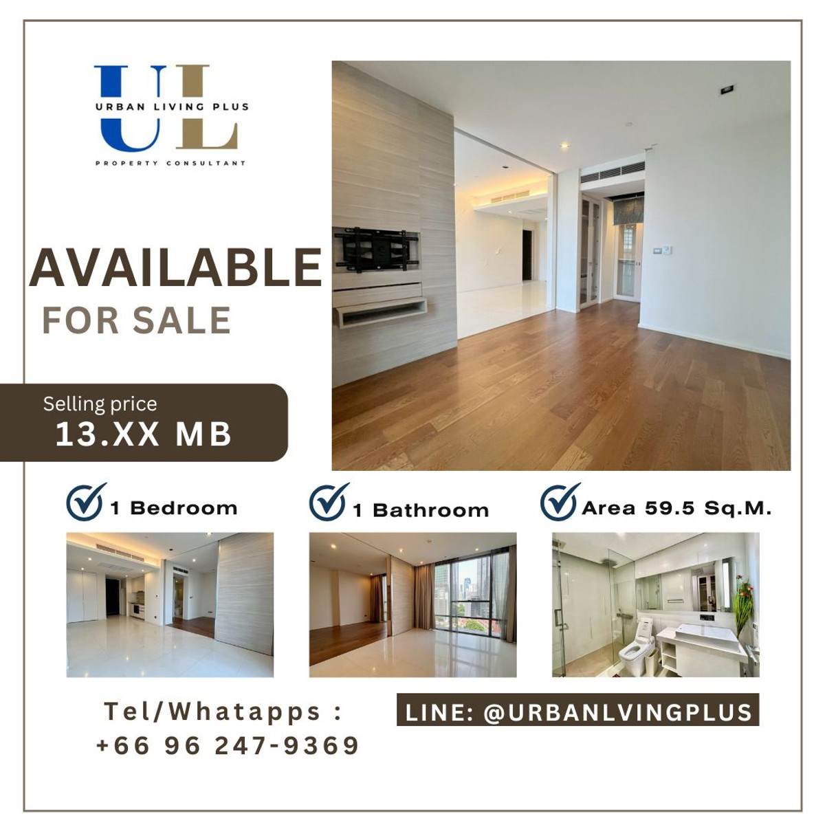 For SaleCondoSathorn, Narathiwat : ( UL2511181 ) HOT DEAL!! Tel/Line 096-2479369 , THE BANGKOK SATHORN , 1 Bedroom 1 Bathroom 60 Sq.M. Unfurnished, Ready to move in