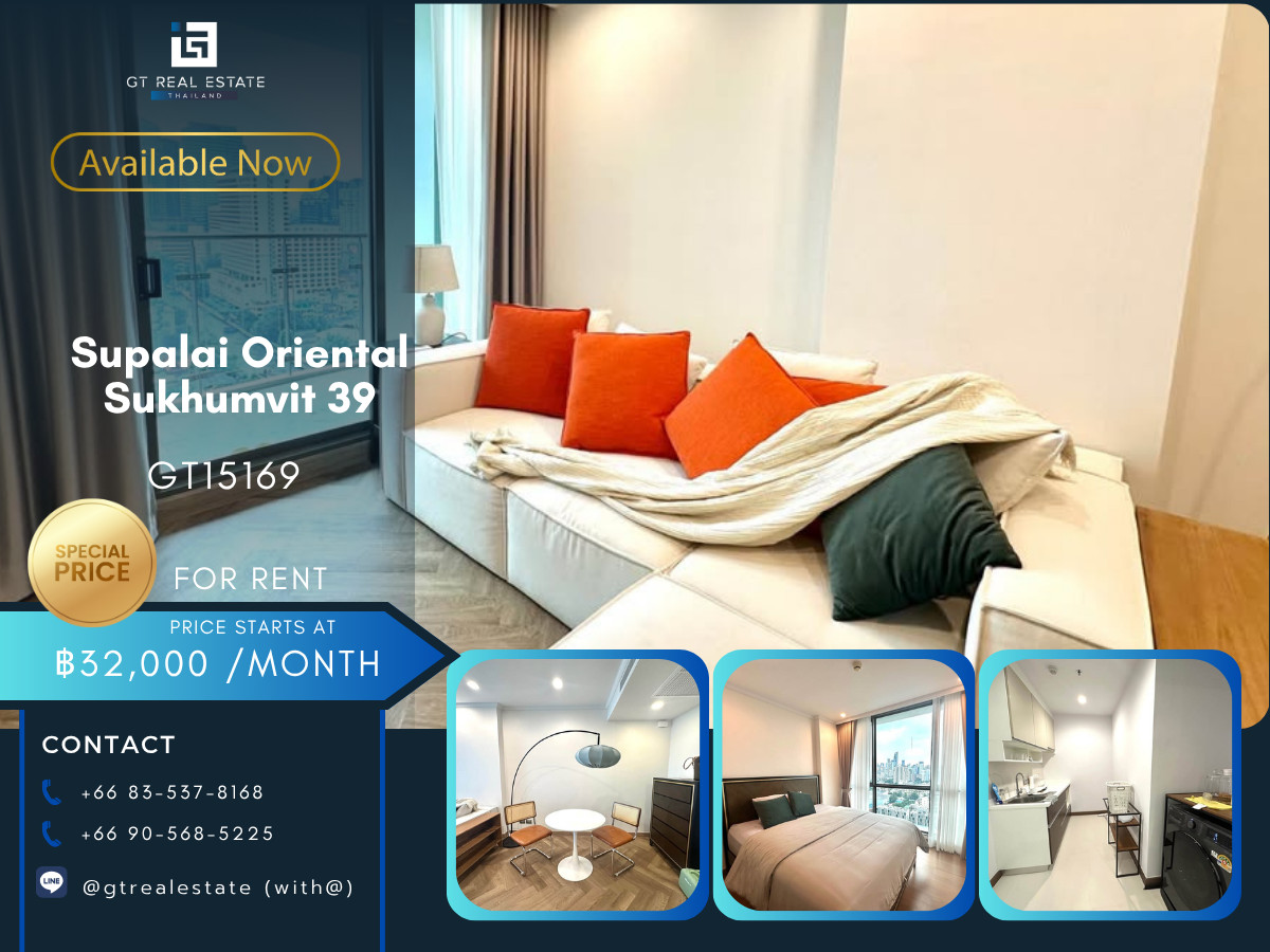 For RentCondoSukhumvit, Asoke, Thonglor : Condo Supalai Oriental Sukhumvit 39, convenient travel, near BTS, there is a shuttle, beautiful room, fully furnished, ready to move in.