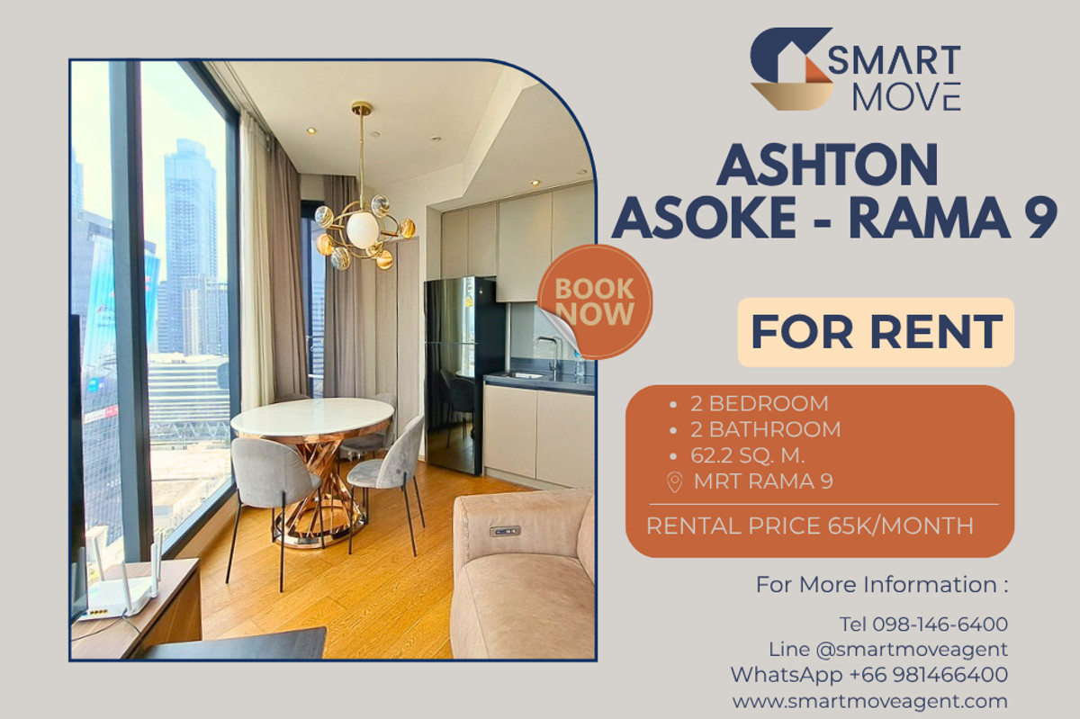For RentCondoRama9, Petchburi, RCA : 🔥 For Rent !! high floor 26++, city view, North Facing, modern style, There is a bathtub!! 🔥 Code C20230600346..........Ashton Asoke - Rama 9, 2 bedroom, 2 bathroom, furnished, ready to move in 📣📣