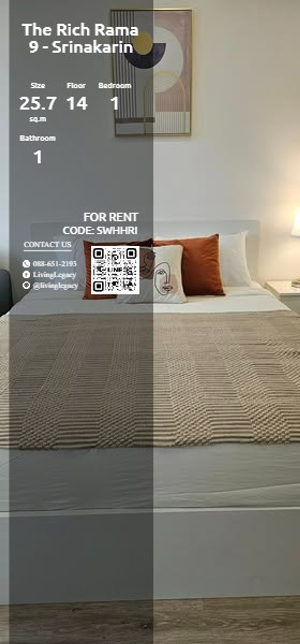 For RentCondoPattanakan, Srinakarin : SWHHRI Condo for rent The Rich Rama 9 - Srinakarin 25.79 sq m, 14th floor line id : @livinglegacy