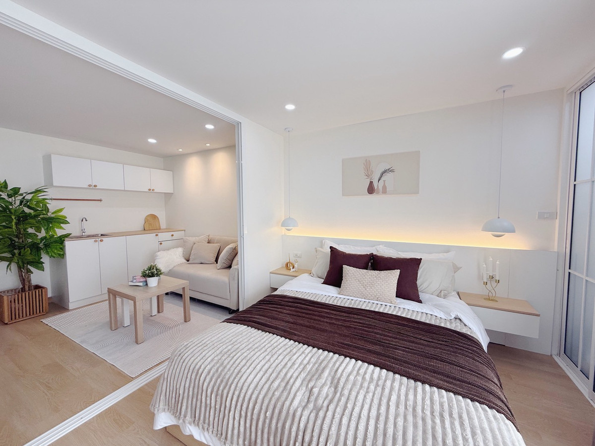 For SaleCondoLadprao101, Happy Land, The Mall Bang Kapi : City Villa, newly decorated room, fully furnished, ready to move in, easy to travel, close to the Yellow Line.